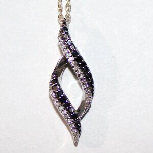 Sterling Silver Black & White Diamond Chip Abstract Necklace JWBR